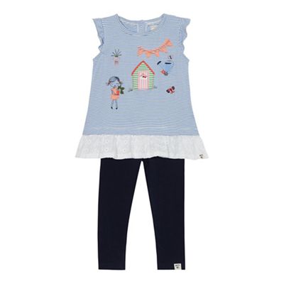 Girls' blue striped applique top and leggings set